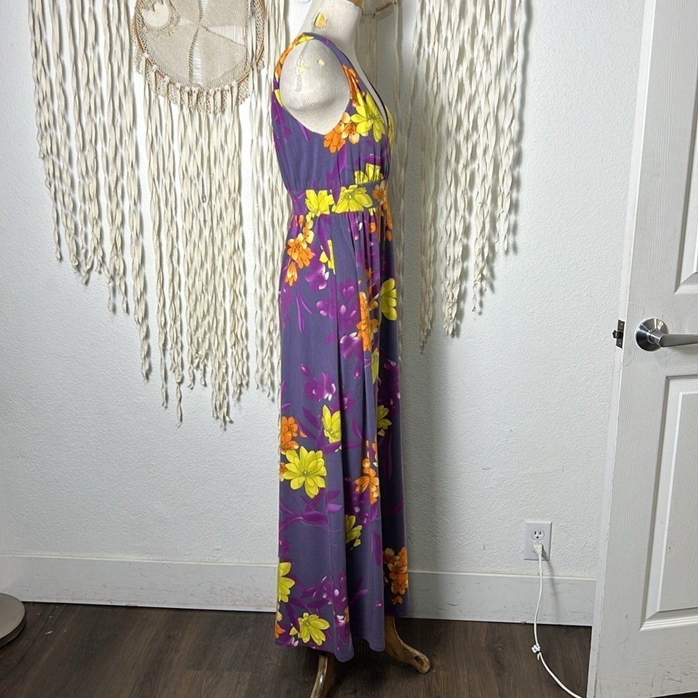 Garnet Hill Twist Strap Purple Floral Maxi Dress Size Small - Picture 5 of 11